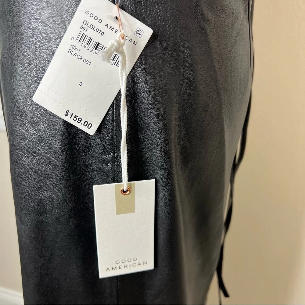 GOOD AMERICAN Black Vacay Faux Leather Dress Sexy Sleeveless Open Back Sz L NWT - Picture 11 of 16